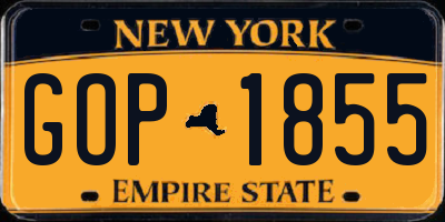 NY license plate GOP1855