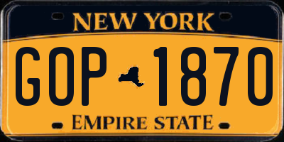 NY license plate GOP1870