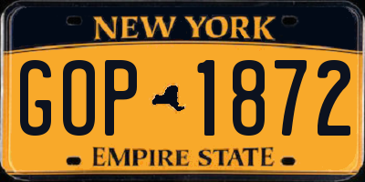 NY license plate GOP1872