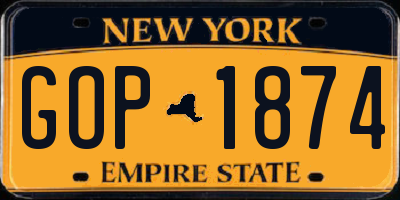 NY license plate GOP1874