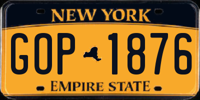 NY license plate GOP1876