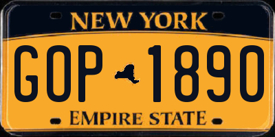 NY license plate GOP1890