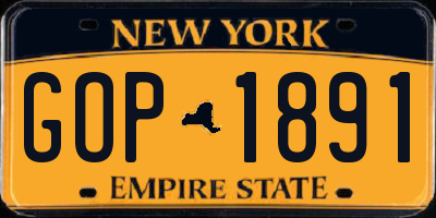NY license plate GOP1891