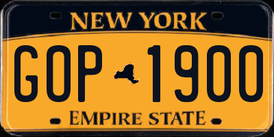 NY license plate GOP1900