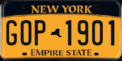 NY license plate GOP1901