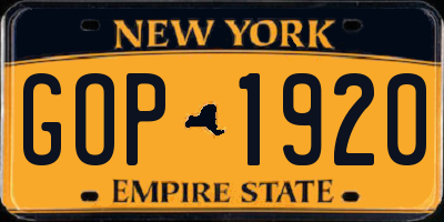 NY license plate GOP1920