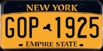 NY license plate GOP1925