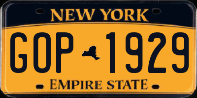 NY license plate GOP1929