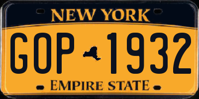 NY license plate GOP1932