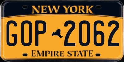 NY license plate GOP2062