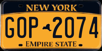 NY license plate GOP2074