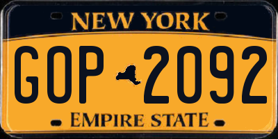 NY license plate GOP2092