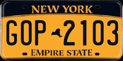 NY license plate GOP2103