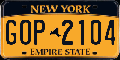 NY license plate GOP2104