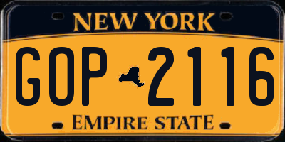 NY license plate GOP2116