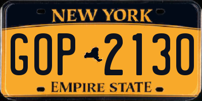NY license plate GOP2130
