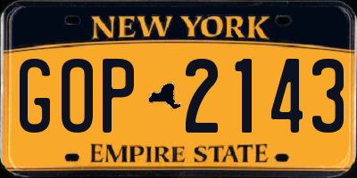 NY license plate GOP2143