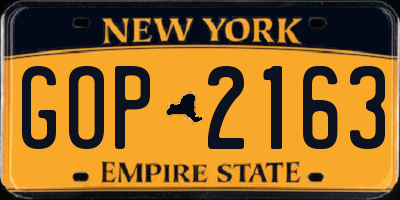 NY license plate GOP2163
