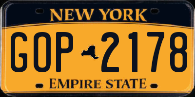 NY license plate GOP2178