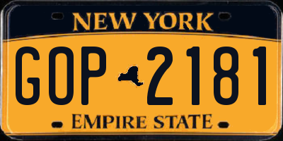 NY license plate GOP2181