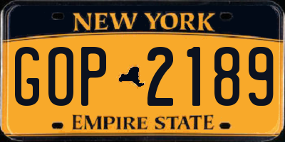 NY license plate GOP2189