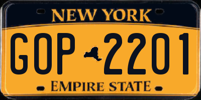 NY license plate GOP2201