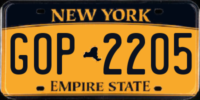 NY license plate GOP2205