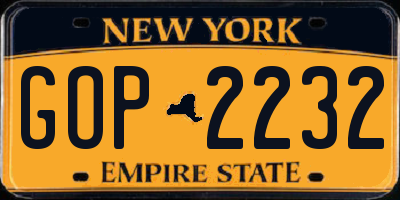 NY license plate GOP2232