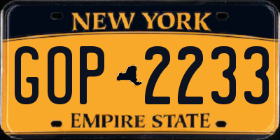 NY license plate GOP2233