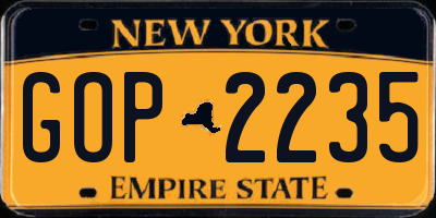 NY license plate GOP2235