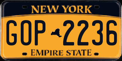 NY license plate GOP2236