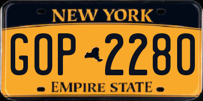 NY license plate GOP2280