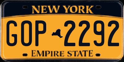 NY license plate GOP2292
