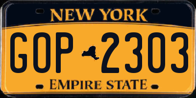 NY license plate GOP2303