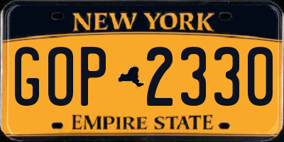NY license plate GOP2330