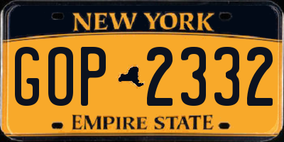 NY license plate GOP2332