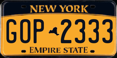 NY license plate GOP2333
