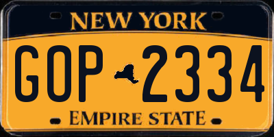 NY license plate GOP2334