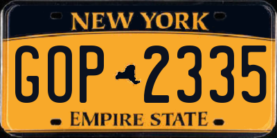 NY license plate GOP2335