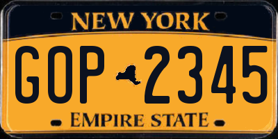 NY license plate GOP2345