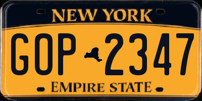 NY license plate GOP2347