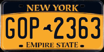 NY license plate GOP2363