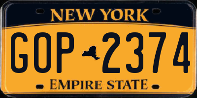 NY license plate GOP2374