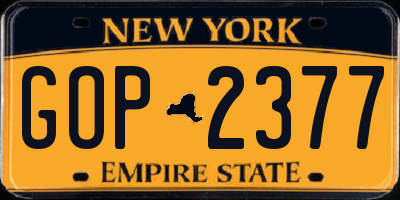 NY license plate GOP2377