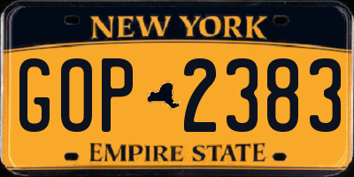 NY license plate GOP2383