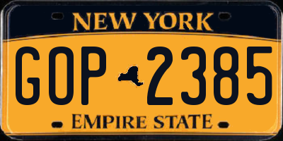 NY license plate GOP2385
