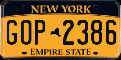 NY license plate GOP2386