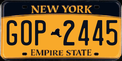 NY license plate GOP2445