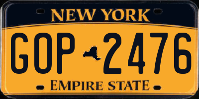 NY license plate GOP2476