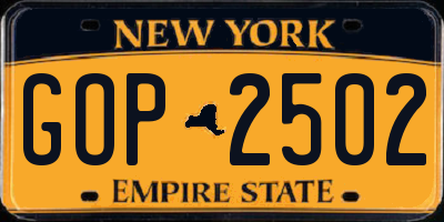 NY license plate GOP2502
